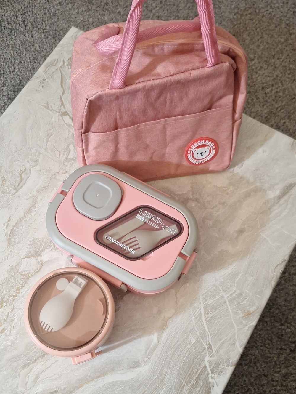 Pink Lunch Box Set with Utensils and Bag -